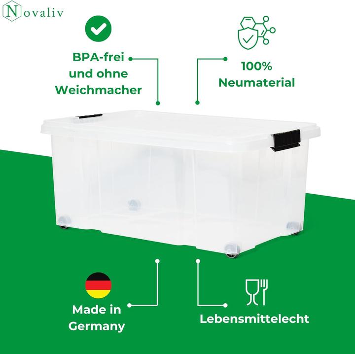 Produktbild Novaliv Aufbewahrungsbox mit Deckel Gross 45L transparente Nestbar stapelbare Plastikbox mit Clipvers (40 cm, 45 l, 1x)