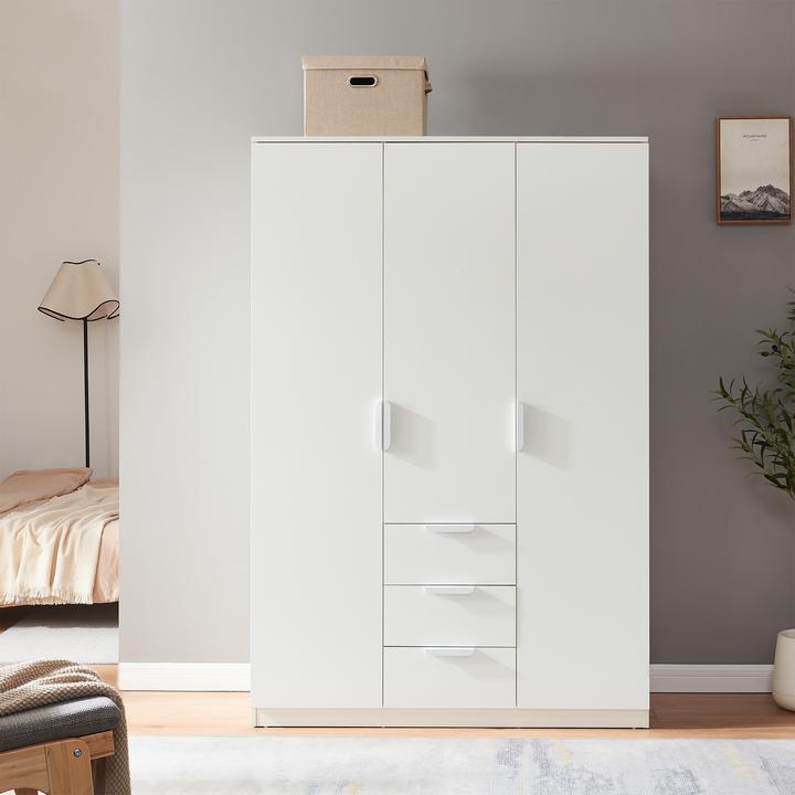 Produktbild En.Casa Kleiderschrank Eiselfing 176x120x52 cm 3 Schubladen Weiss