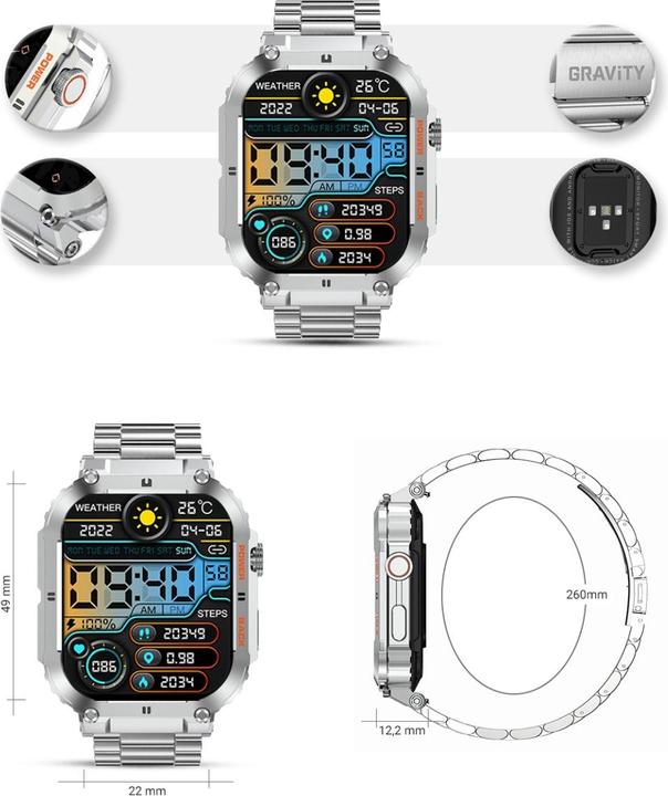Produktbild Gravity SMARTWATCH MĘSKI GT6-7 - WYKONYWANIE POŁĄCZEŃ, MONITOR SNU (sg020g)