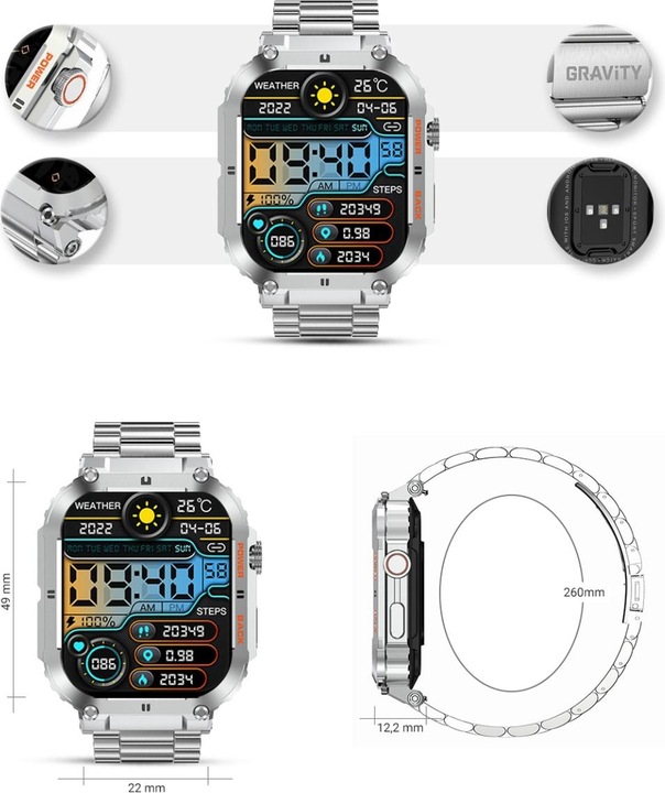 Immagine prodotto Gravity SMARTWATCH MĘSKI GT6-7 - WYKONYWANIE POŁĄCZEŃ, MONITOR SNU (sg020g)