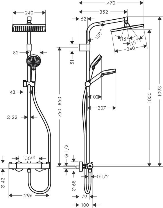 Image du produit hansgrohe Regendoucheset Crometta E 240 Varia 24 cm carré incl. thermostaatkraan 26785000 chroom/wit