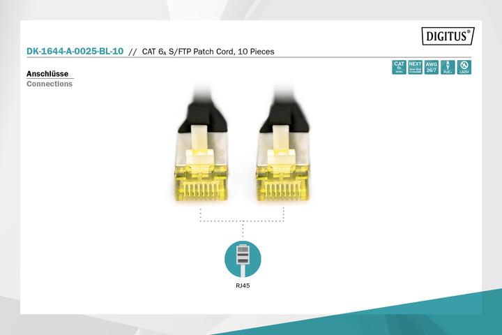 Image du produit Digitus Cordon de raccordement CAT 6A S/FTP, 10 pièces (S/FTP, CAT6a, 0.25 m)