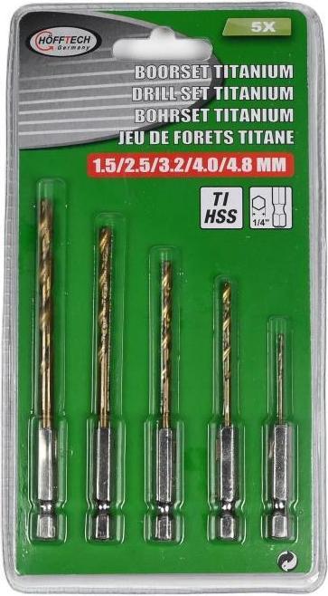 Produktbild ProPlus Bohrerset 5-teilig Titan 1,5/2,5/3,2/4,0/4,8 mm (2,5, 4,0, 4,8 mm - 12,7 mm, 1,5, 3,2)