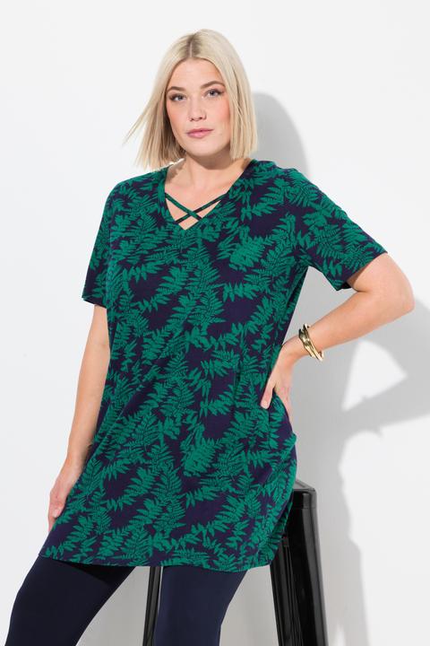 Produktbild Ulla Popken Longshirt, Zierbänder, A-Linie, V-Ausschnitt, Halbarm (46, 48)