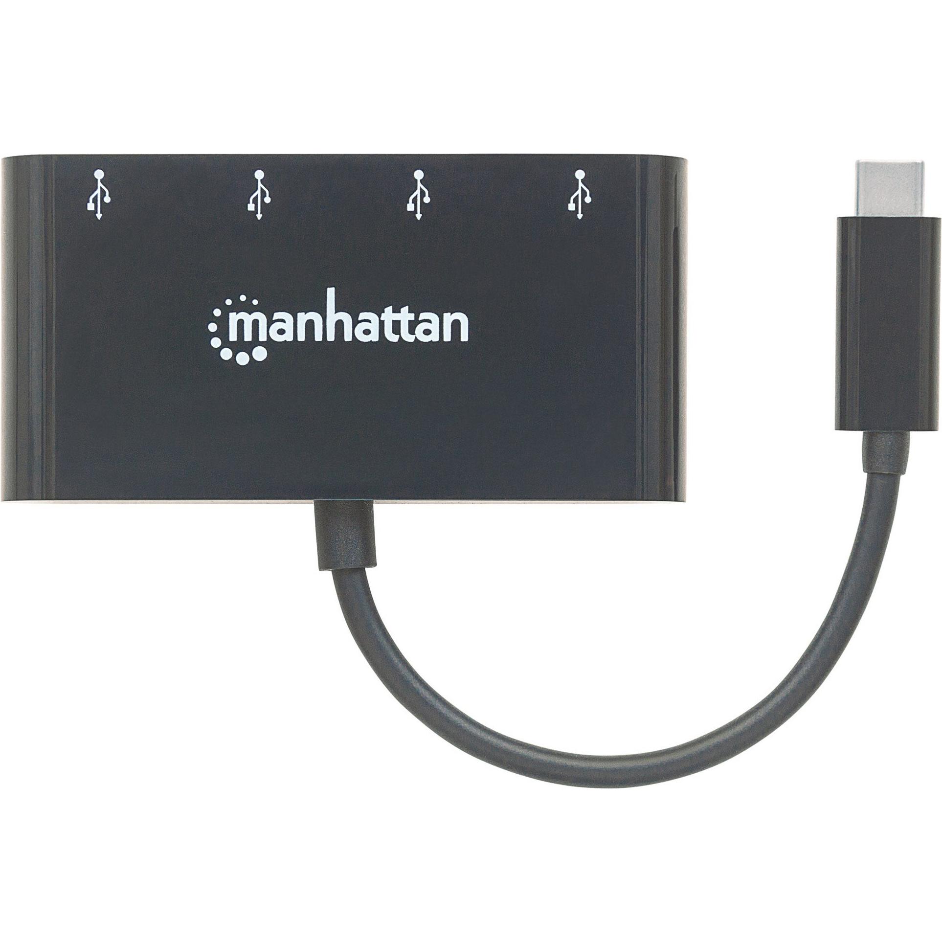 Thumbnail - Manhattan 4 Port USB 3.0-Hub mit USB-C Stecker (USB-C, 4 Ports), Dockingstation + USB Hub, Schwarz
