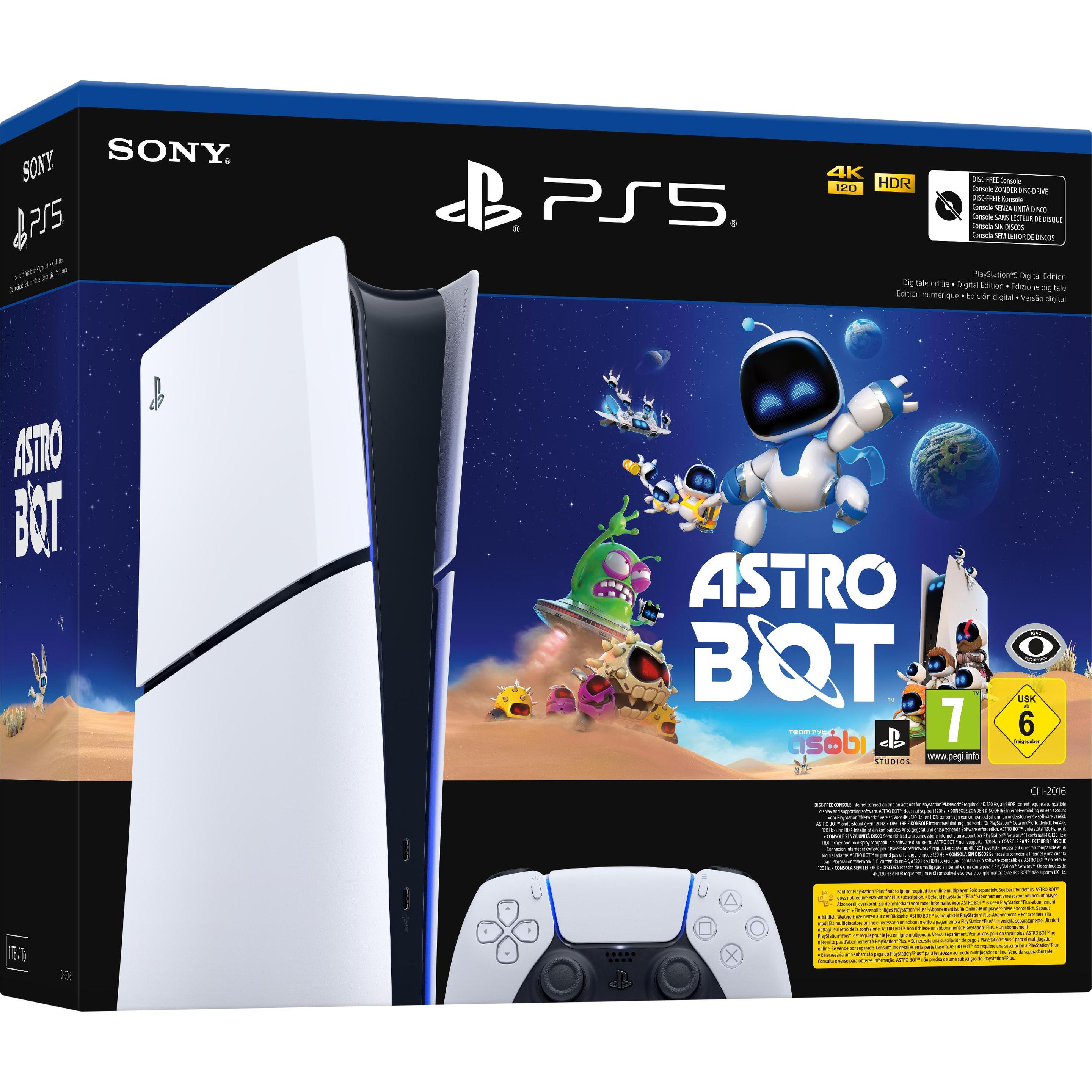 Sony PlayStation 5 Slim Digital Edition inkl. Astro Bot, Spielkonsole, Weiss, Schwarz