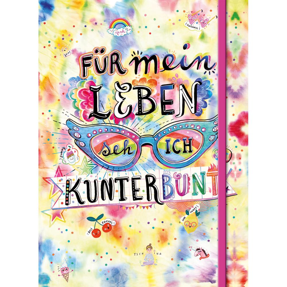 Arena, Heft + Block, Für mein Leben seh ich kunterbunt (Notizbuch No. 2 Emma Flint). DIN A5 punktkariert mit farbiger Ei...