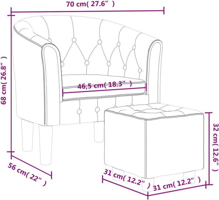 Produktbild vidaXL Clubsessel mit Fusshocker Weinrot Samt,Farbe