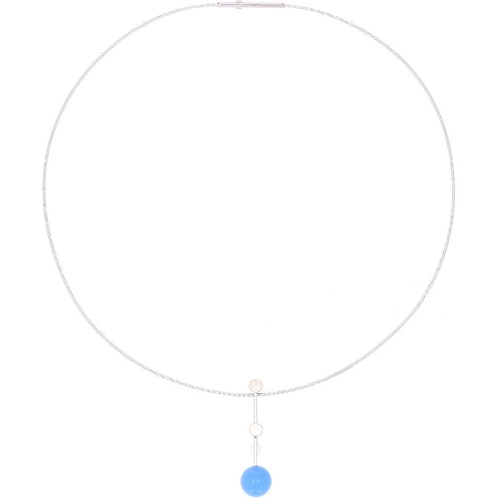 Xen, Halsschmuck, Atelier Collier mit Achat blau und Süsswasserzuchtperle 42 cm, (Edelstahl, 42 cm)
