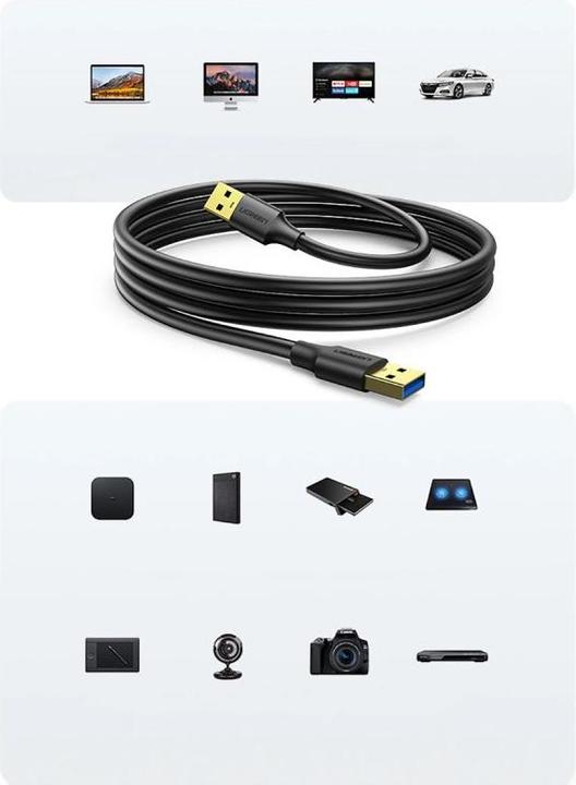 Actual product image Ugreen USB 3.0 A-A Cable 3m (black) (3 m, USB 3.2 Gen 1)