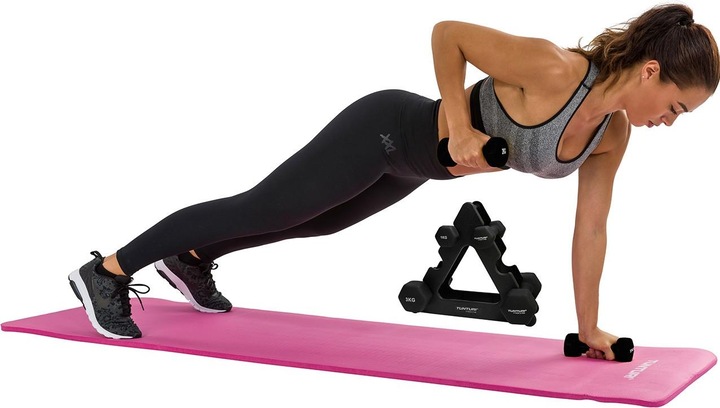Actual product image Tunturi Neopren Kurzhantelset mit Ständer (2 x 1 kg, 2 x 2 kg, 2 x 3 kg)