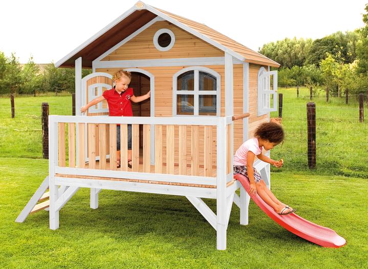 Produktbild Axi Stef Spielhaus Braun/weiss mit Rote Rutsche