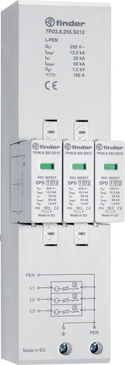 Image du produit Finder Parafoudre combiné de type 1+2 pour réseaux triphasés TN-C