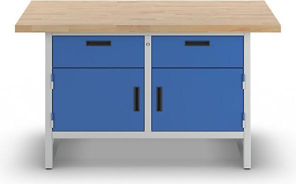 Produktbild MBA-System Werkbank, 2 Schubladen, 2 Türen, Breite 1500 mm, lichtgrau / enzianblau (150 cm, 75 cm)