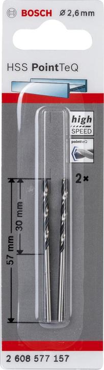 Productafbeelding Bosch Professional Zubehör Metalen spiraalboor HSS PointTeQ. DIN 338. 2.6 mm. Pak van 2 (2,6 millimeter)