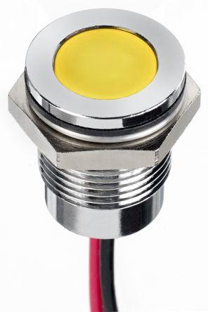 Produktbild RS PRO 14mm flush IP67 sealed chr LED, yel 24V