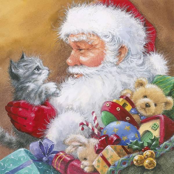 Magni, Servietten, ti-flair Serviette Santa with Kitten 33x33cm (33 x 33 cm)