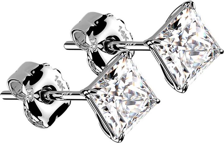 Image du produit Star Piercing Clous d'oreille en or blanc 14k avec cristal carré argenté (sans laiton, Or 14k)