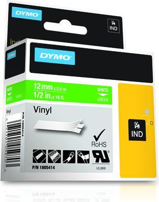 Produktbild Dymo Rhino 12mm weiß auf grün Vinyl (1.20 cm, Grün)