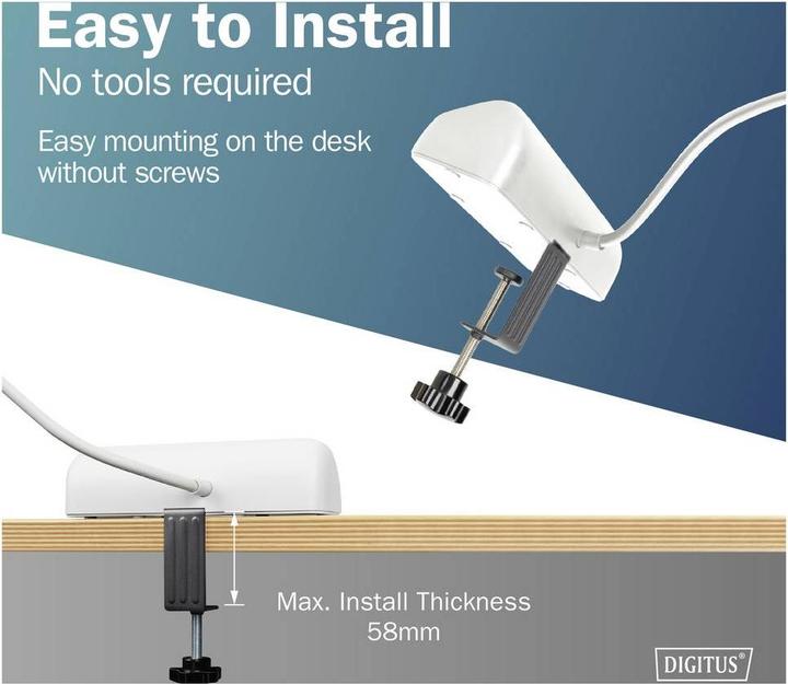 Productafbeelding Digitus 3-fach Office-Steckdosenleiste mit 2x USB-A und 1x USB-C Anschlüssen, Weiss (3x, CEE 7/3, USB-A, USB-C, 1.50 m)