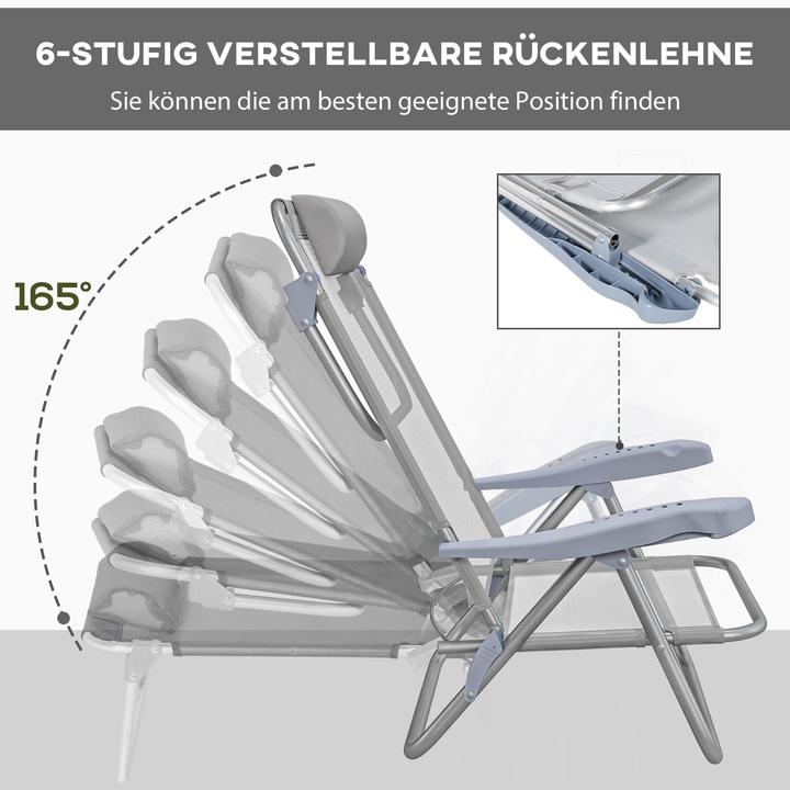 Image du produit Outsunny Strandstuhl Aluminium, Mesh-Gewebe Hellgrau