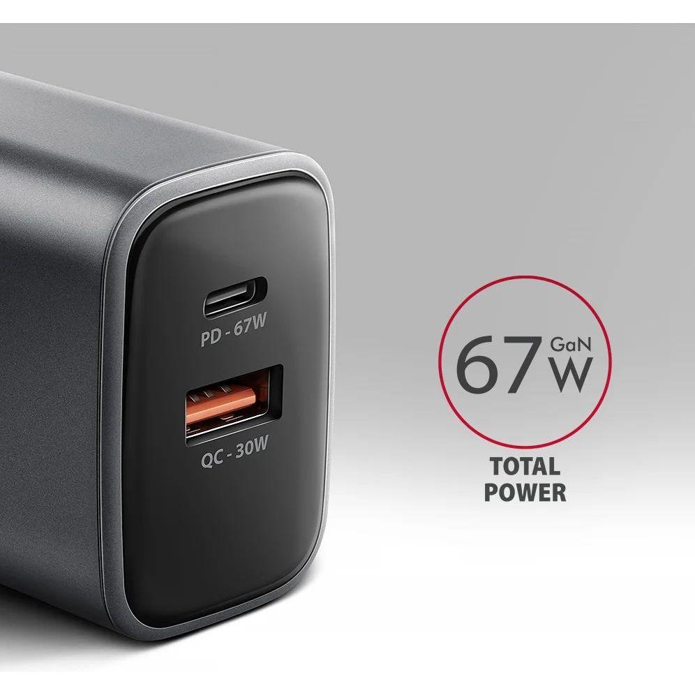 Axagon ACU-PQ67, GaN nabíječka do sítě 67W, výstup USB-A + USB-C, PD3.0/PPS/QC4+/SFC2.0/Apple (67 W), Caricatore USB, Nero