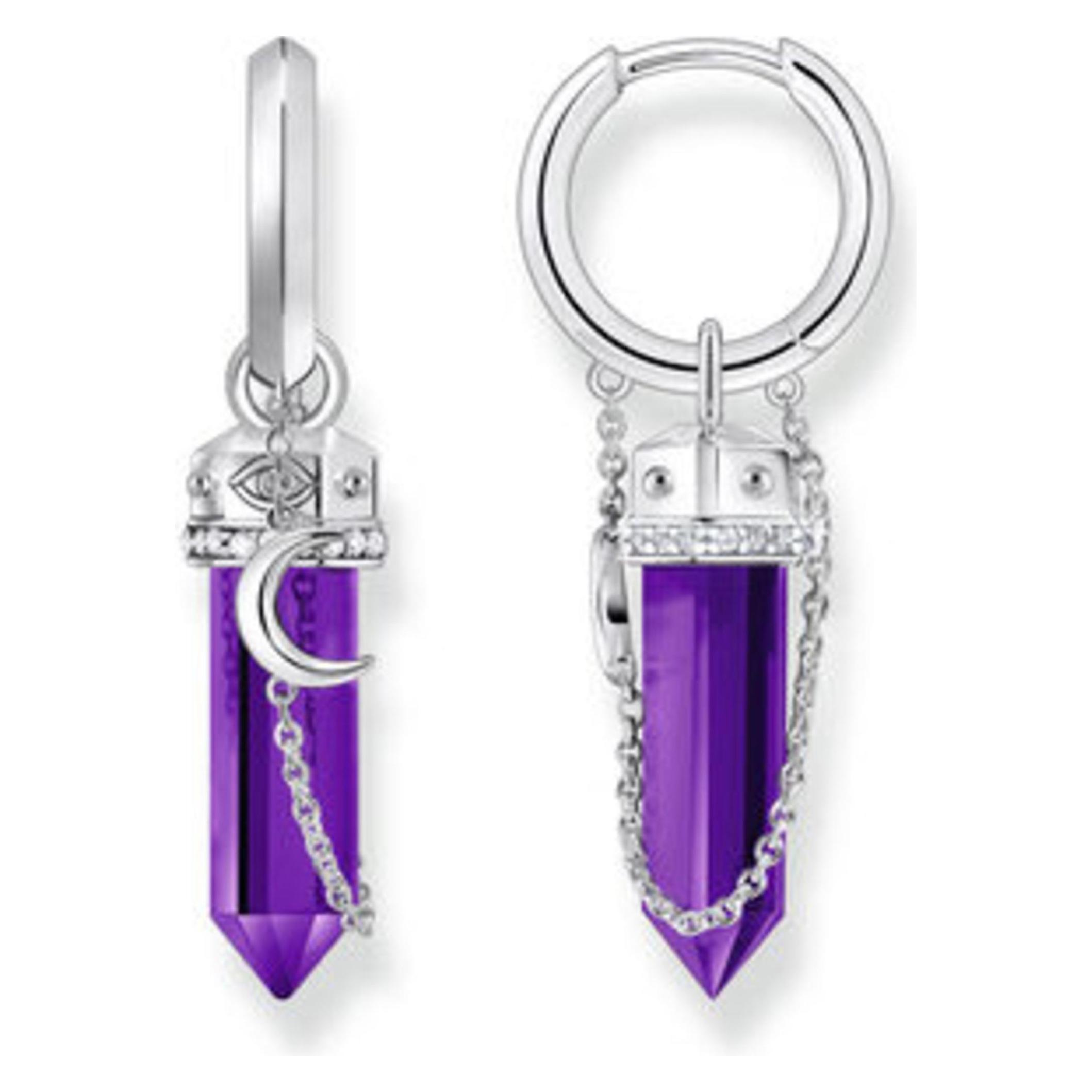 Thomas Sabo, Ohrringe, Creolen Mit Anhänger Mit Imitiertem Amethyst Silber Geschwärzt, (925er Silber/Silber)