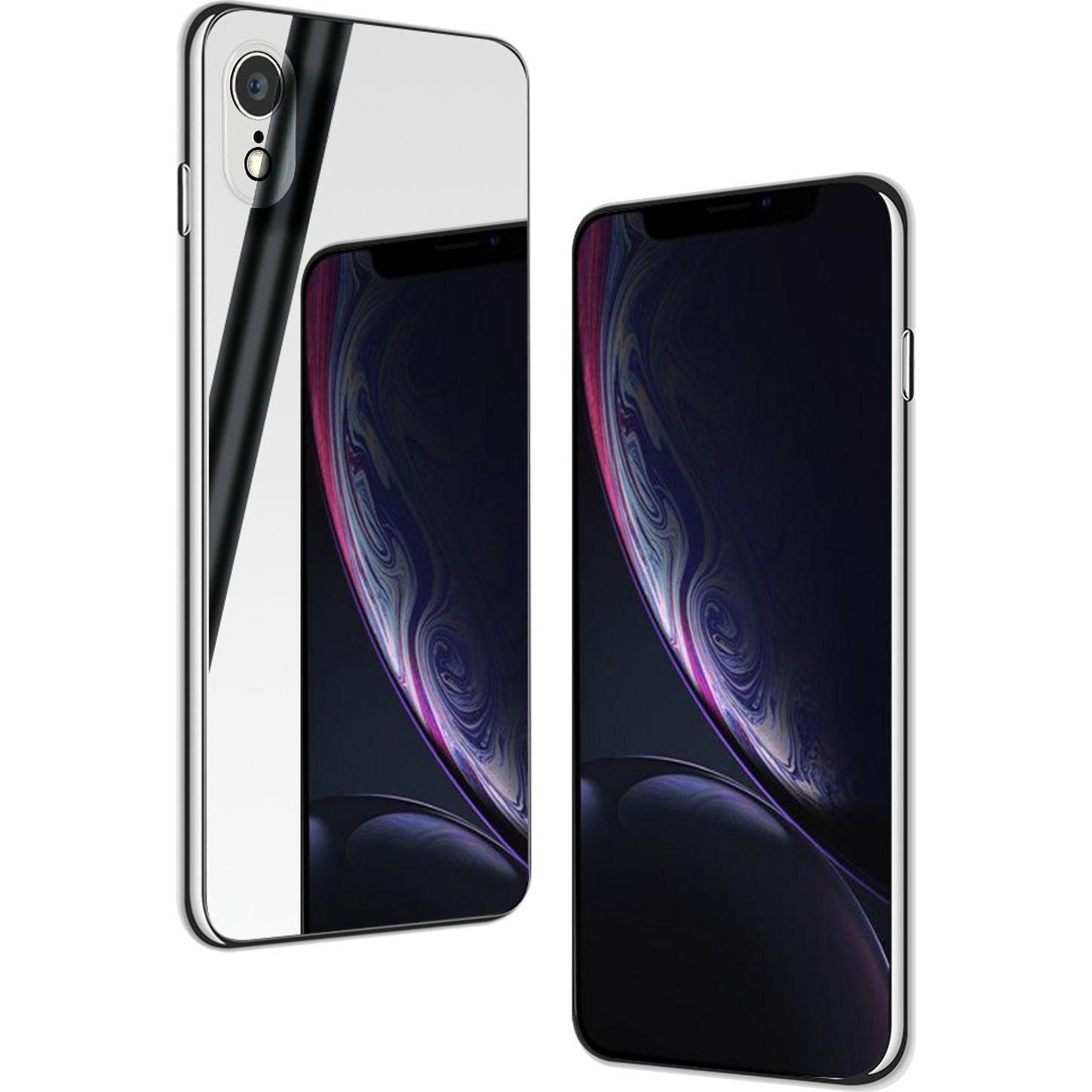 Nalia Spiegel Hartglas Hülle (Apple iPhone XR), Smartphone Hülle, Silber