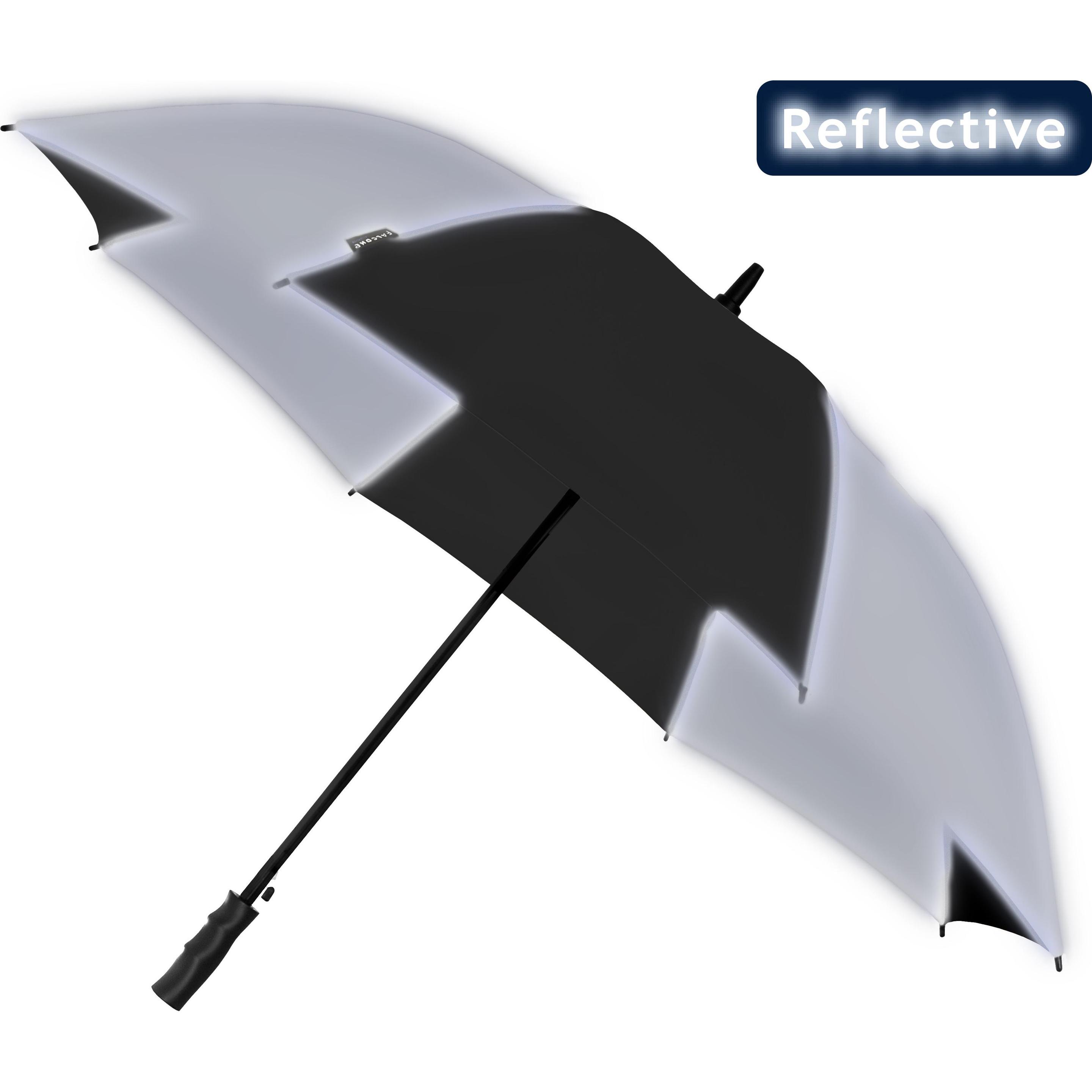 Falcone, Ombrello, Reflecterende Umbrella - Automatic - Windproof - 120 cm - Black / Silver, Nero