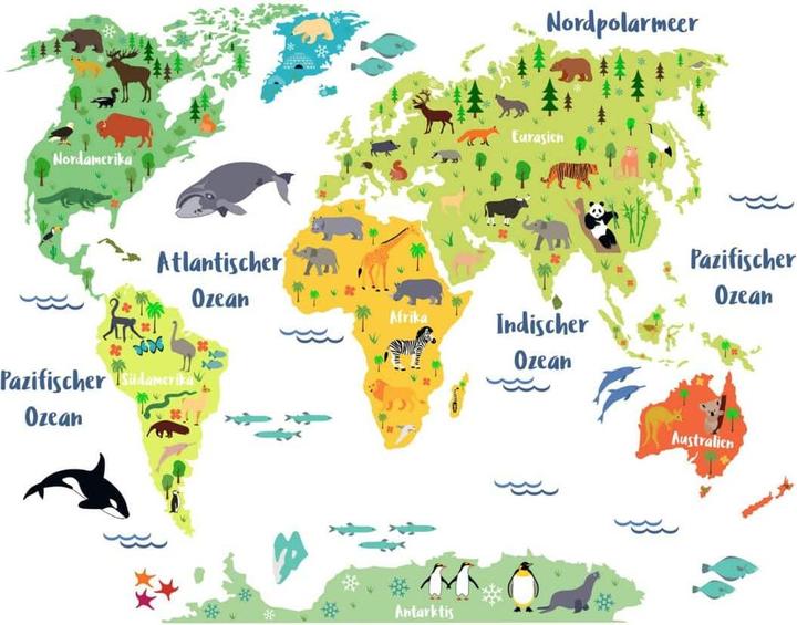 Produktbild Trenddeko Tierische Weltkarte (140 x 105 cm)