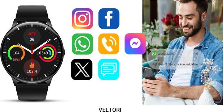 Actual product image Giewont Veltori VT160-1 Smartwatch, schwarzes Silikonarmband
