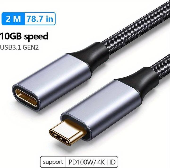 Image du produit PhoneLook Câble extension nylon USB-C (mâle) vers USB-C (femelle) 2 mètres (2 m)