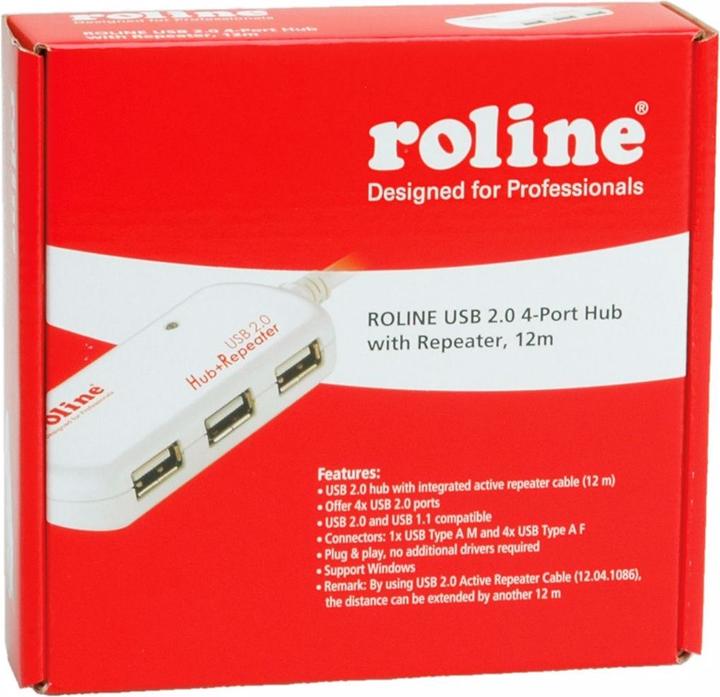Produktbild Roline USB 2.0 4-Port Hub mit Repeater (USB-A, 4 Ports)