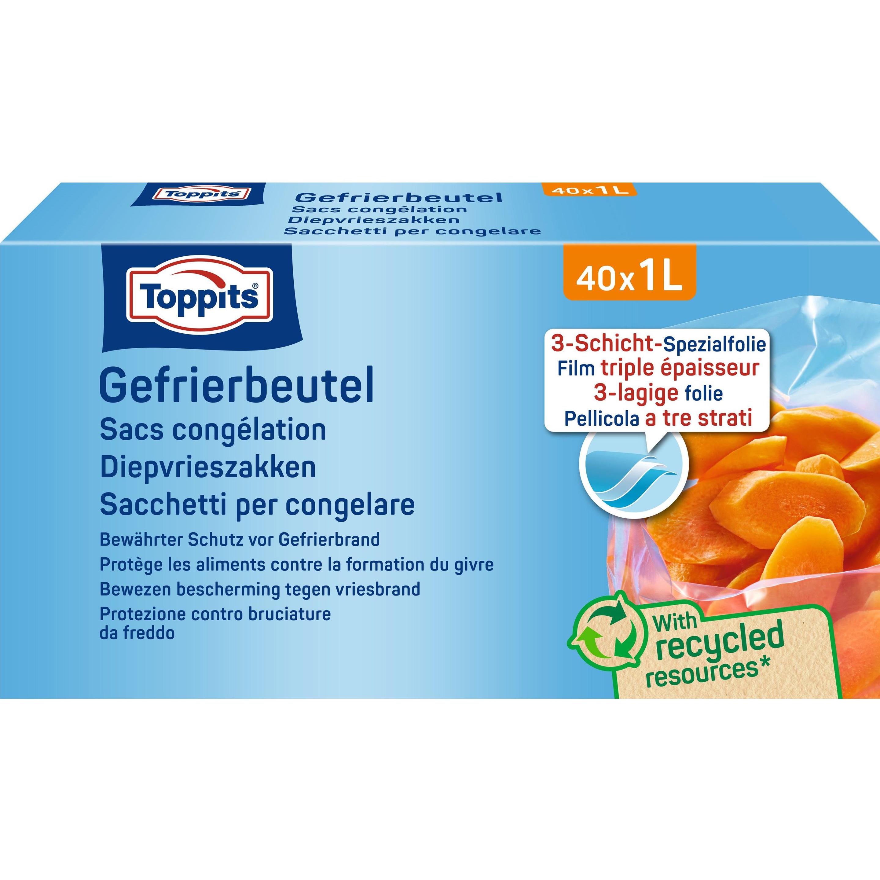 Toppits Trasparente Sacchetti Per Congelatore Da 1 Litro 40 Pezzi, Imballaggi Per Alimenti,
