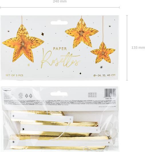 Produktbild Partydeco Rosettes décoratives - 3 Etoiles dorées (3 Stück)