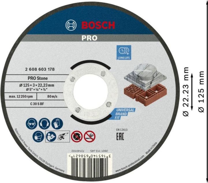 Image du produit Bosch Professional Zubehör Disque à tronçonner PRO Stone, 125 x 3 x 22,23 mm