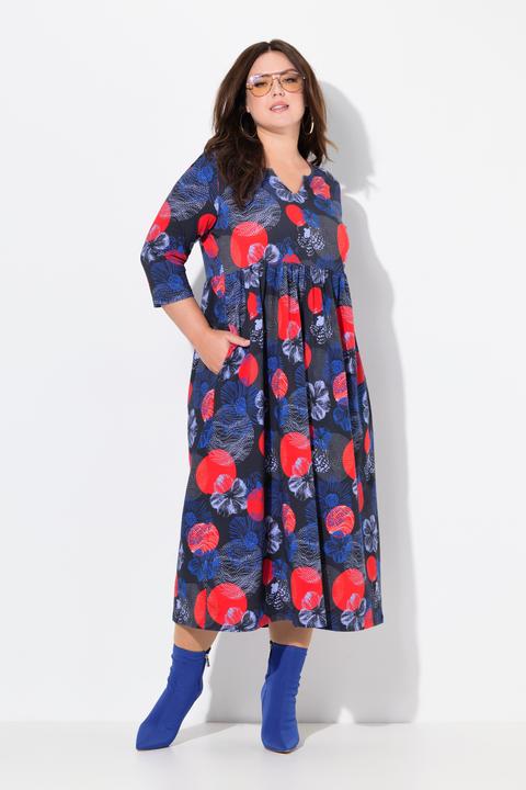 Produktbild Ulla Popken Jerseykleid, A-Linie, Tunika-Ausschnit, 3/4-Arm, Taschen (60)