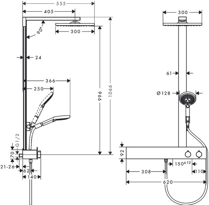 Immagine prodotto hansgrohe HG Showerpipe Raindance E 300 1jet con ShowerTablet 600 cromo 17 l/min