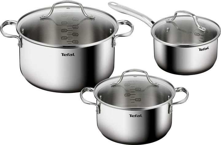 Productafbeelding Tefal H816S6 Infinite 6-delige pannenset steelpan 16 cm, kookpannen 20/24 cm + deksels (Steelpan, Roestvrij staal)
