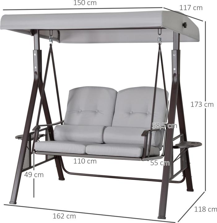 Image du produit Outsunny Balancelle hollywoodienne 2 places avec toit solaire