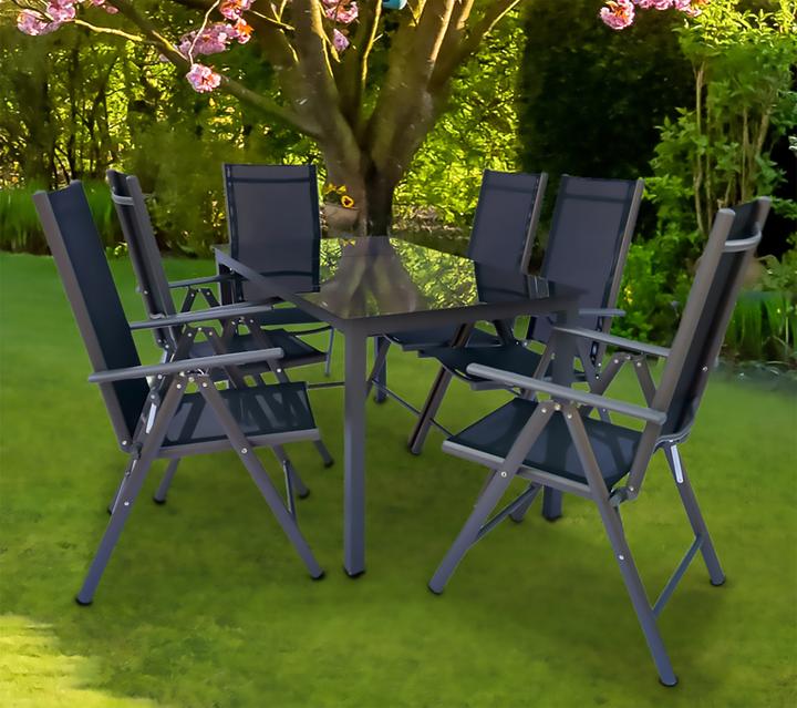 Immagine prodotto VCM Set di mobili da giardino in alluminio 190 x 80 vetro nero (190 cm)