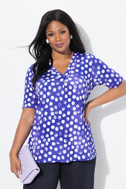 Produktbild Ulla Popken Slinky-Shirt, Tupfen, Zierfalte, V-Ausschnitt, Halbarm (50, 52)