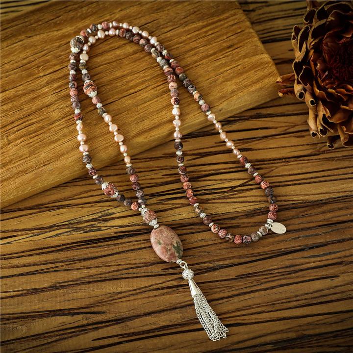 Image du produit Andreani Collier avec pendentif en véritable jaspe rouge avec de véritables perles d'eau douce