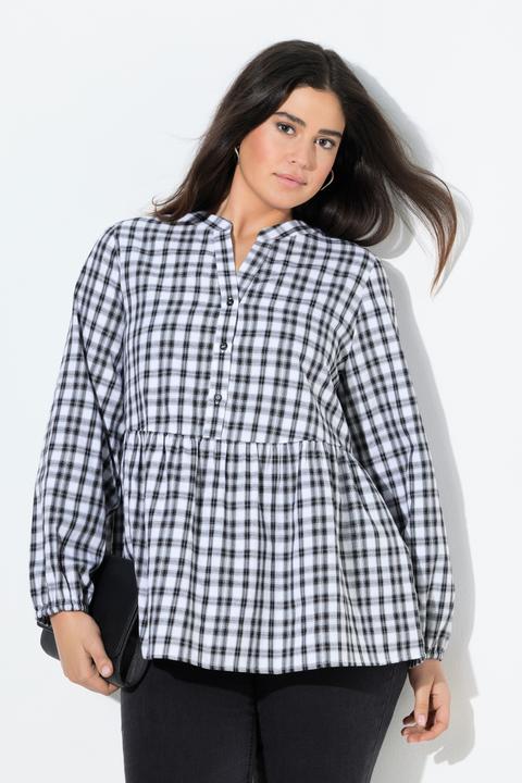 Immagine prodotto Ulla Popken Blusa a quadri con orlo con volant, collo alto e maniche lunghe (58)