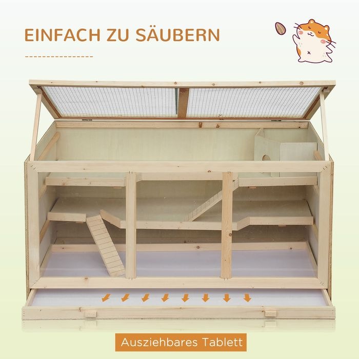 Produktbild Swisshandel24 Hamsterkäfig Nagerkäfig Kleintierstall aus Holz Mäusekäfig mit Treppen Kleintierkäfig Nagervilla Dre
