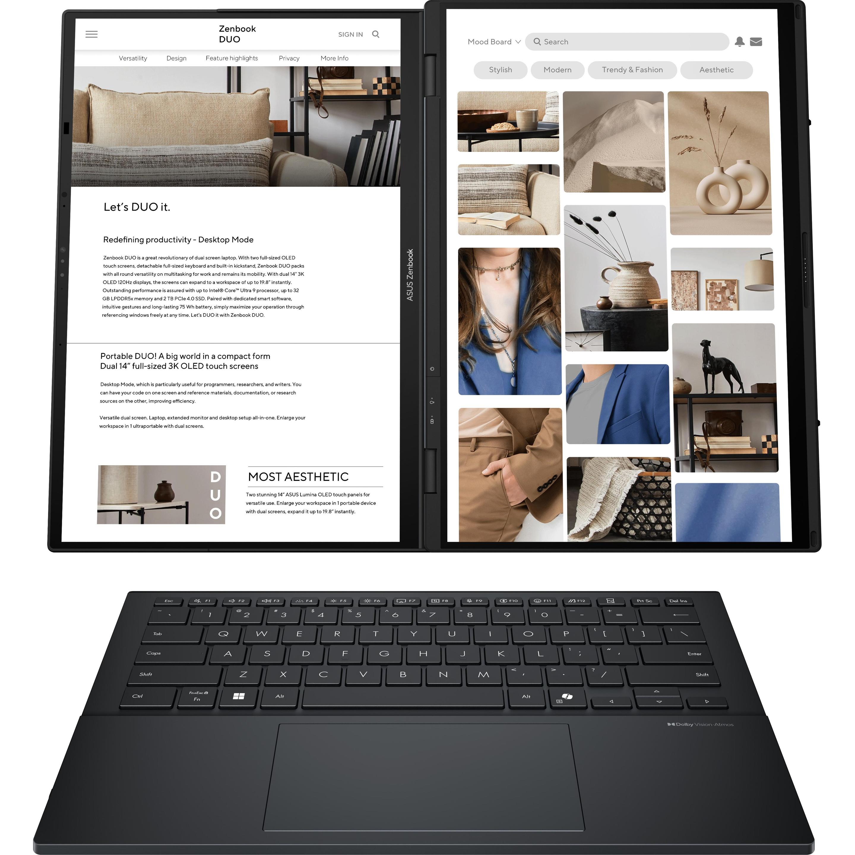ASUS ZenBook Duo OLED (14", Intel Core Ultra 9 285H, 32 GB, 1000 GB, DE), Notebook, Grau