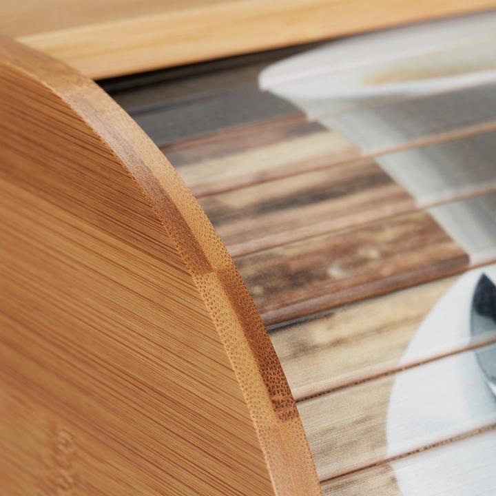Actual product image Relaxdays Bamboo Bread Box, Roll Top with Design