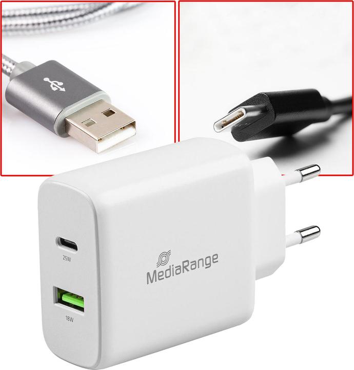 Actual product image MediaRange 43W socket charger with USB-A and USB-C, white (43 W)
