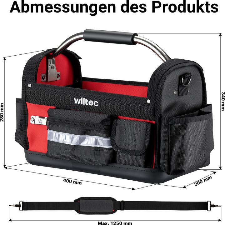 Produktbild Wiltec Werkzeugtasche 41x20x28cm Arbeitstasche 29 Fächer Werkzeug Tasche Gurt