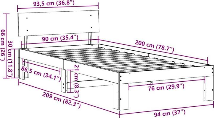 Image du produit vidaXL Cadre de lit (90 x 200 cm)